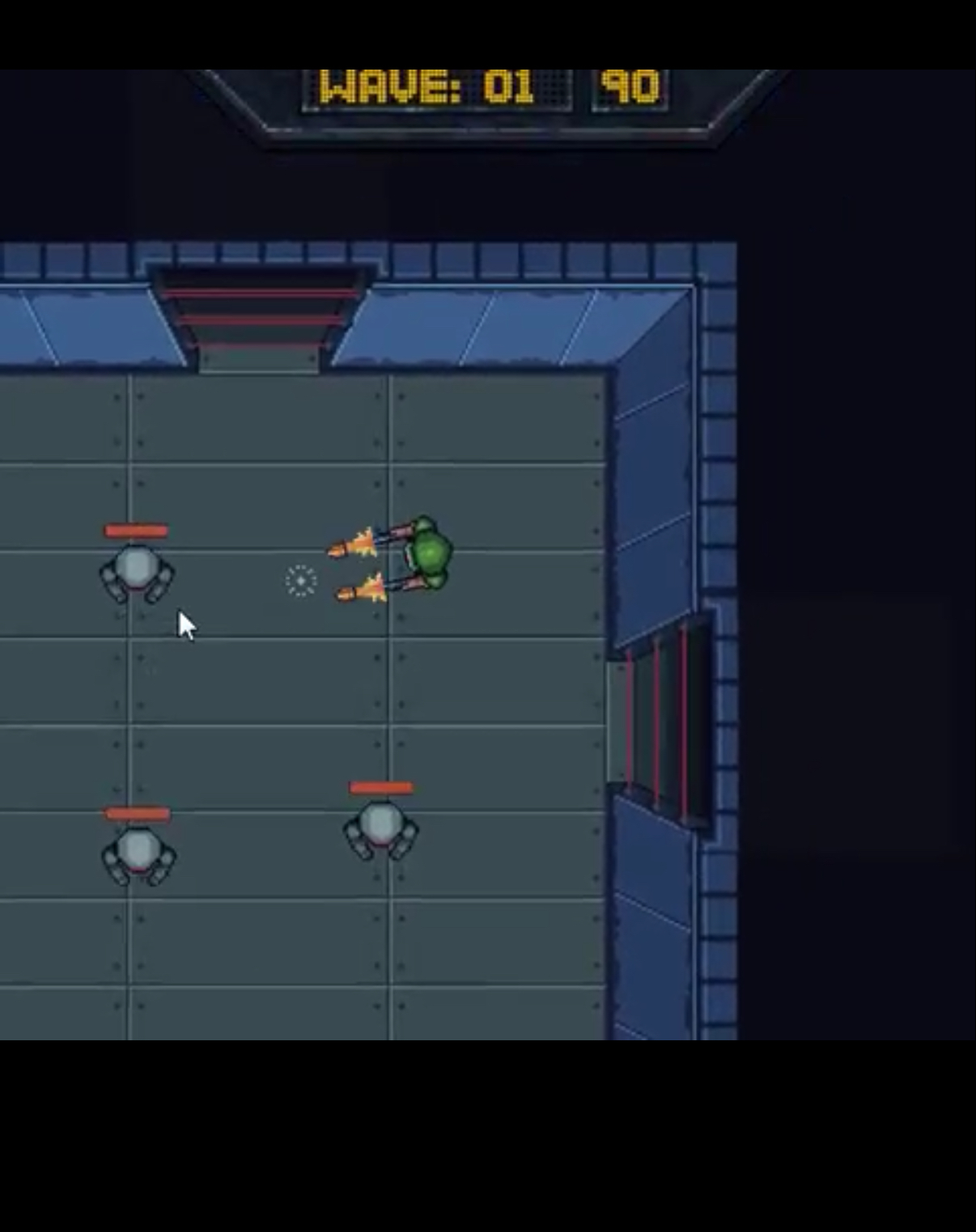 Player surrounded by enemies in the arena